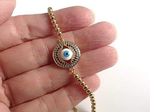 SIFRIMANIA Evil Eye Adjustable Sliding Bead Shiny Bracelet Lucky Charms Jewelry for Women of All Ages