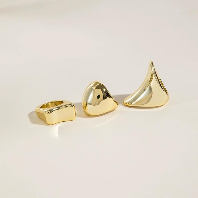 Chunky Statement Rings for Women Thick Geometric Stackable Knuckle Ring Exaggerated Large Dome Midi Aesthetic Rings Set Trendy Everyday Jewelry Gifts