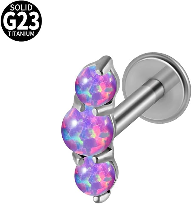 2PCS G23 Titanium Fire Opal CZ Labret Stud Piercing Cartilage Helix Tragus Climber Earrings for Men Women Lip Monroe Body Piercing Jewelry