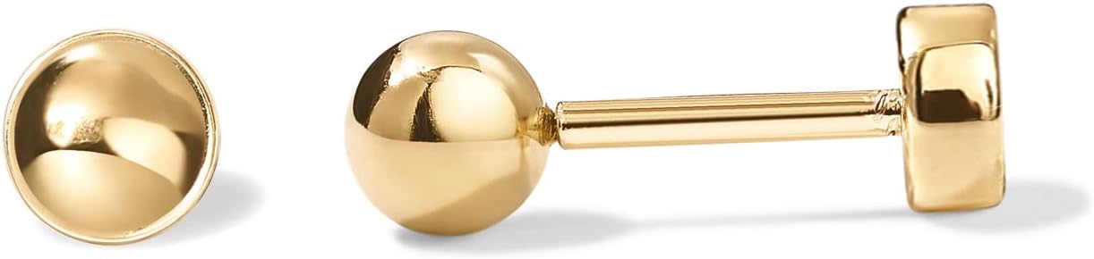 PAVOI 14K Gold Plated Solid 925 Sterling Silver Posts Dainty Ball Stud Flatback Earrings for Women - Cartilage Helix Piercing Jewelry - Small Screwbacks Stud Earrings for Women