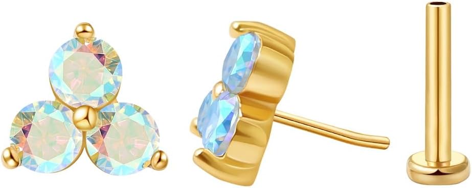 FANSING Cartilage Earring Tragus Stud Trio CZ Stone Flat Back Earring for Helix Conch Threadless Push Pin Labret Stud