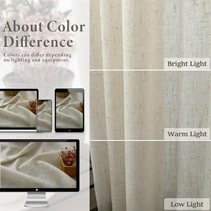 Pitalk 60 Inch Wide Curtains for Living Room 2 Panel Back Tab Pocket Drape Semi Sheer Burlap Linen Extra Large Boho Farmhouse Curtain for Bedroom Neutral Earth 5 FT Width by 9 FT Long 60x108 Tan Beige