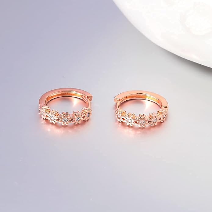CiNily Small Hoop Earrings for Women Girls Flower Cubic Zirconia Huggie Earrings Hypoallergenic 14K Yellow Gold Plated Cartilage Earrings