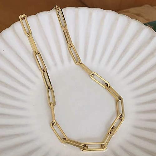 Shapes Studio 18K Gold Plated Titanium Thick Paperclip Chain Necklace, Minimalist Style, Bold Chunky Paper Clip Chain Necklace, Short Necklace, Never Tarnish