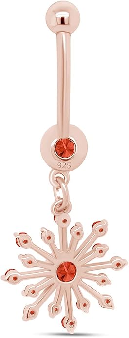 AFFY Snowflake Belly Button Ring for Women Simulated Birthstone, Round Cut Gemstone in 14K Gold Over 925 Sterling Silver, Navel Barbell Piercing Jewelry for Her