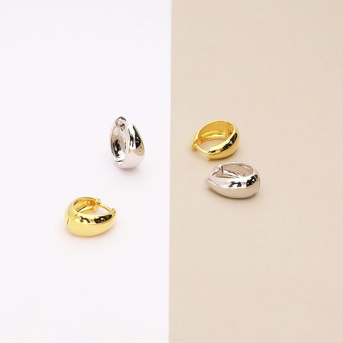 BERRICLE Sterling Silver CZ Dome Fashion Hoop Huggie Earrings for Women, Cubic Zirconia, Rose/Yellow Gold Flashed, Small/Medium Size (0.5-1 Inch)