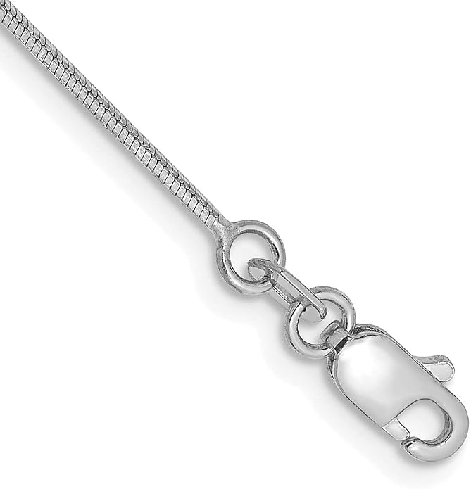 Sonia Jewels Real 14K White Gold 1.00mm Octagonal Snake Foot Chain Ankle Bracelet Anklet - With Secure Lobster Lock Clasp 10"