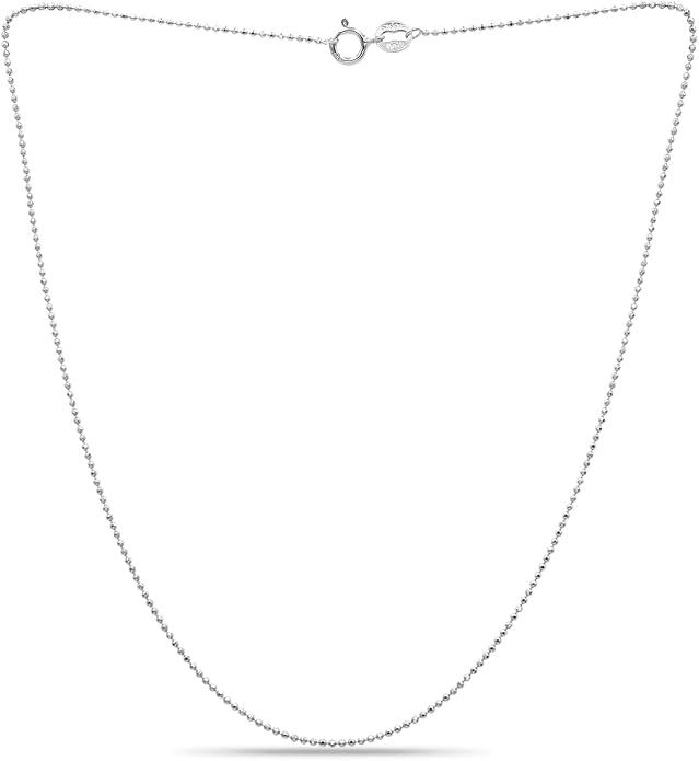 SEA OF ICE Sterling Silver 1mm Round Ball Bead Chain Necklace for women, Size 14" - 36" Italy