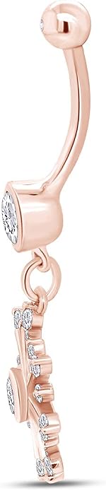 AFFY Snowflake Belly Button Ring for Women Simulated Birthstone, Round Cut Gemstone in 14K Gold Over 925 Sterling Silver, Navel Barbell Piercing Jewelry for Her