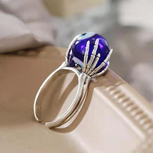 COLORFUL BLING Lucky Evil Eye Adjustable Spinner Fidget Stackable Ring Skull Claw Skeleton Anxiety for Women Men Protection Ojo Amulet Hamsa Jewelry