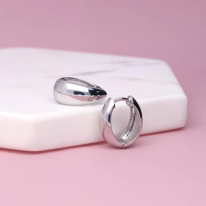 BERRICLE Sterling Silver CZ Dome Fashion Hoop Huggie Earrings for Women, Cubic Zirconia, Rose/Yellow Gold Flashed, Small/Medium Size (0.5-1 Inch)