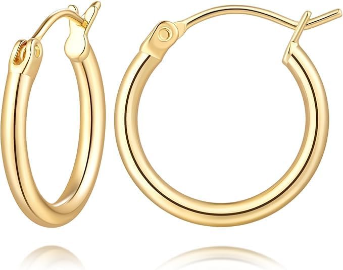 14K Gold Hoop Earrings, Gold Earrings for Women Hypoallergenic Lightweight Small Hoop Earring for Womens