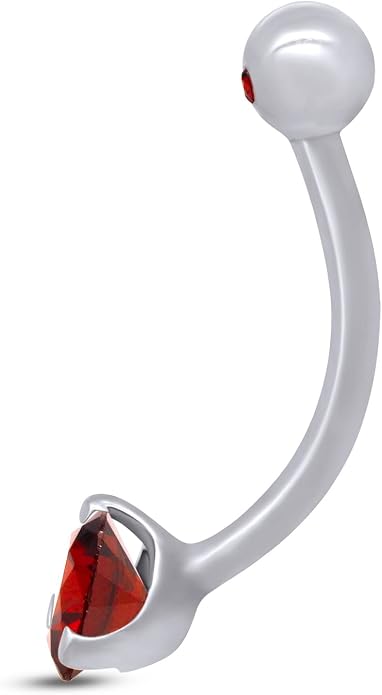 AFFY Internally Threaded Belly Button Navel Ring for Women, Three-Prong Round Simulated Birthstone in 14K Gold Over 925 Sterling Silver, Body Piercing Jewelry Gift