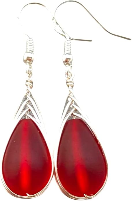 Handmade Sea Glass Earrings, Hawaiian Jewelry, Wire Braided Earrings Teardrop Earrings, Beach Jewelry Sea Glass Jewelry For Women Birthday Gift