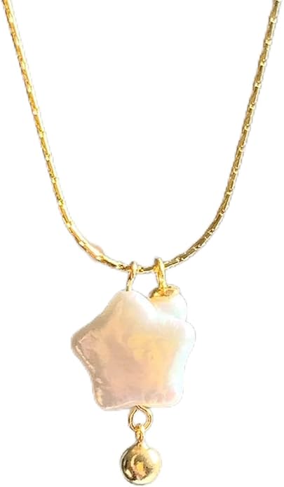 Baroque Pearl Necklaces for Women, Star Shaped Pearl Pendant Necklace Pentagram Natural Freshwater Pearl Choker Necklaces Jewelry Gift for Her, 18'' Chain with Extender