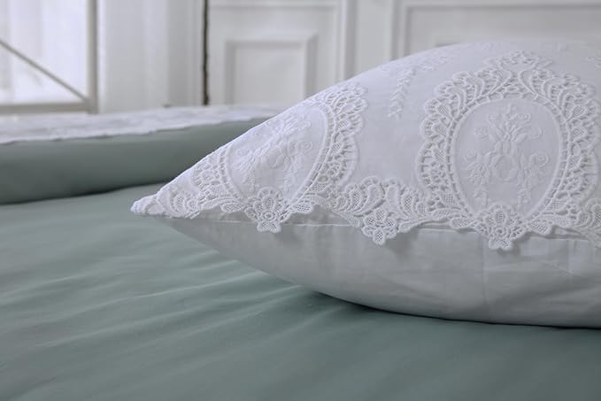 2-Pack White Battenburg Lace Pillow Shams Hollowed Out Lace Pillowcases French Luxury Elegant Look 100% Cotton Queen Size