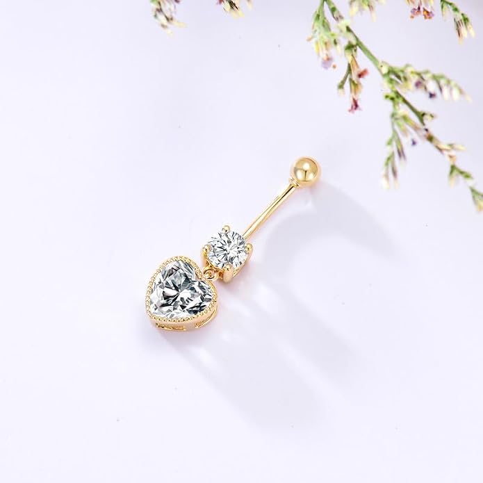 Opal CZ Dangle Belly Button Rings for Women 925 Sterling Silver 16G Heart Teardrop Sun Navel Rings Belly Piercing Jewelry Gift