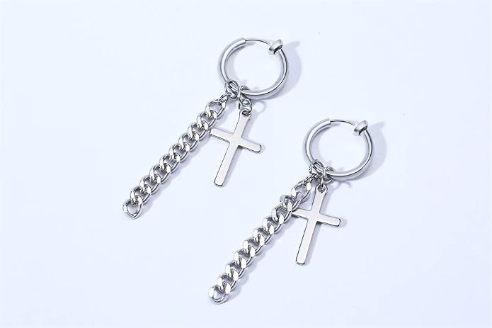 VNOX Unisex Vinatge Stainless Clip On Earrings Non Piercing Feather Charm Dangle Hinged Stud Earrings for Men Women Teen