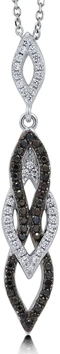 BERRICLE Sterling Silver Black and White Statement Chunky Pendant Necklace for Women, Cubic Zirconia CZ 18 inch