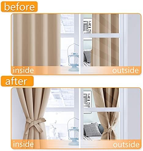 Hiasan RV Blackout Curtains for Bedroom, 52 x 36 Inches Long - Thermal Insulated & Energy Saving Window Curtains for Living Room, 2 Drape Panels Sewn with Tiebacks, Beige