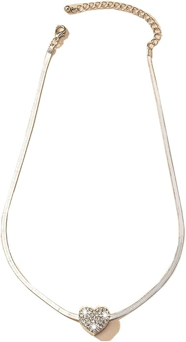 Heart Pendant Herringbone Choker Necklace For Women Gold Silver Options Crystal Pave Charm Adjustable Layering Style Minimalist Chic Everyday Wear