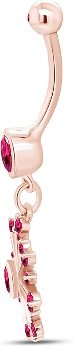 AFFY Snowflake Belly Button Ring for Women Simulated Birthstone, Round Cut Gemstone in 14K Gold Over 925 Sterling Silver, Navel Barbell Piercing Jewelry for Her