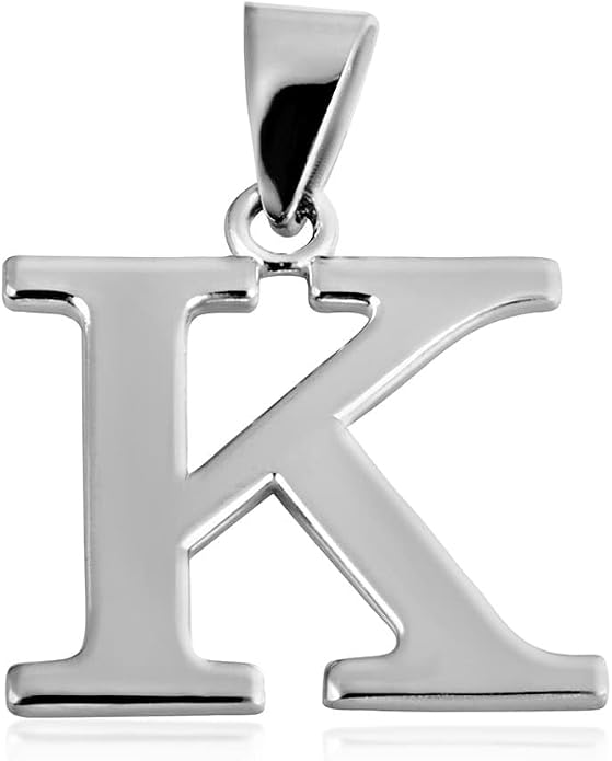 Claddagh Gold .925 Sterling Silver Initial Pendant Charm – Personalized Alphabet Letter Jewelry in 0.80mm or 0.55mm Block Font