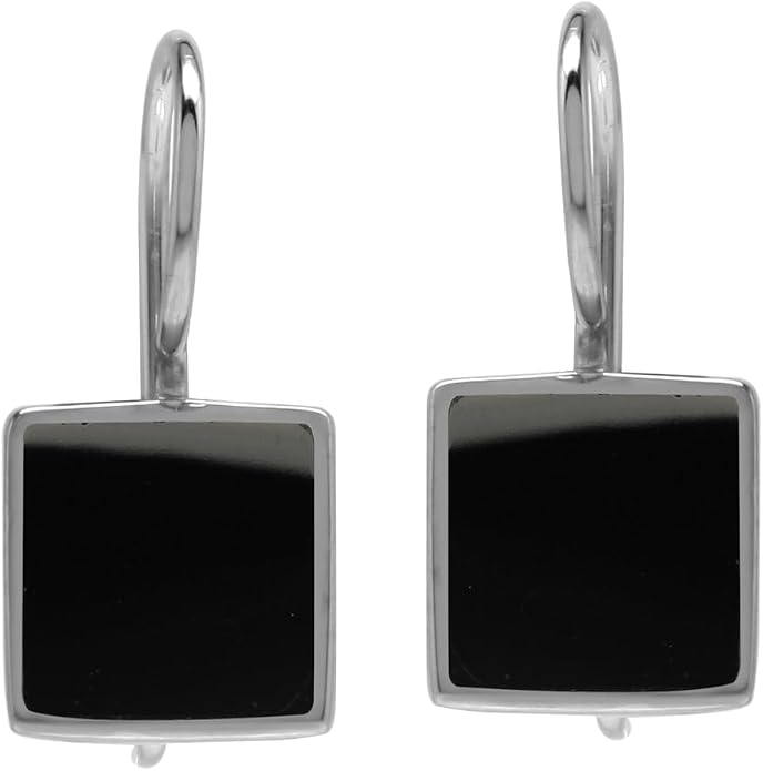 Silvershake 9MM Square Shape Stone Inlay White Gold Plated or 18K Gold Plated 925 Sterling Silver Basic Hook Closure Earrings Jewelry for Women