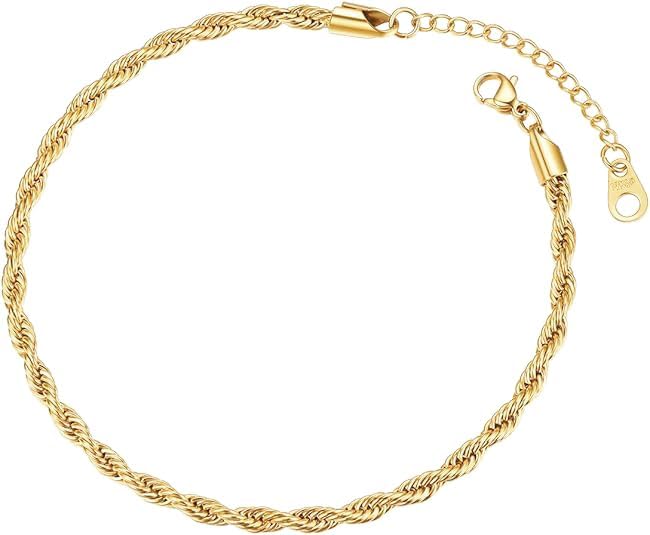 FOCALOOK 14K Gold Plated Anklets for Women Waterproof Plus Size Ankle Bracelet 8.5-10.5 Inch Adjustable Mariner/Figaro/Flat Snake/Cuban Link Chain Anklet Jewelry for Summer Beach Holiday