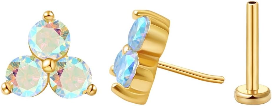 FANSING Cartilage Earring Tragus Stud Trio CZ Stone Flat Back Earring for Helix Conch Threadless Push Pin Labret Stud