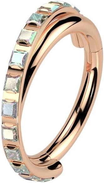 Pierced Owl 16GA ASTM F-136 Implant Grade Titanium CZ Crystal Paved Double Hoop Criss Cross Hinged Segment Clicker Ring