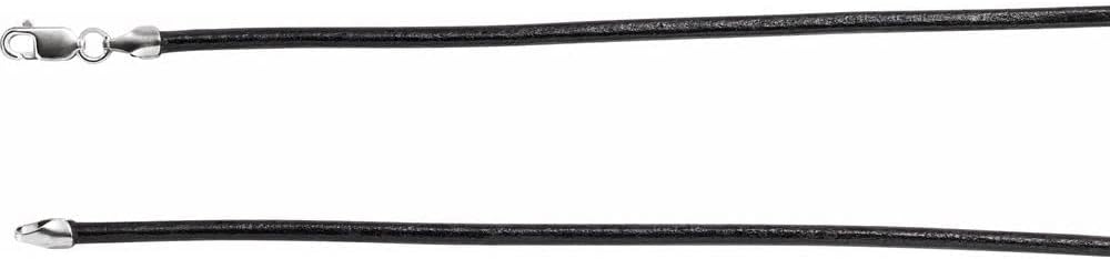 Sonia Jewels Solid 925 Sterling Silver 2mm Black Leather Cord Necklace Secure Lobster Clasp Closure 18"