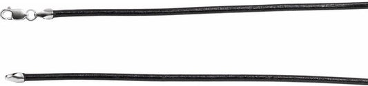 Sonia Jewels Solid 925 Sterling Silver 2mm Black Leather Cord Necklace Secure Lobster Clasp Closure 18"
