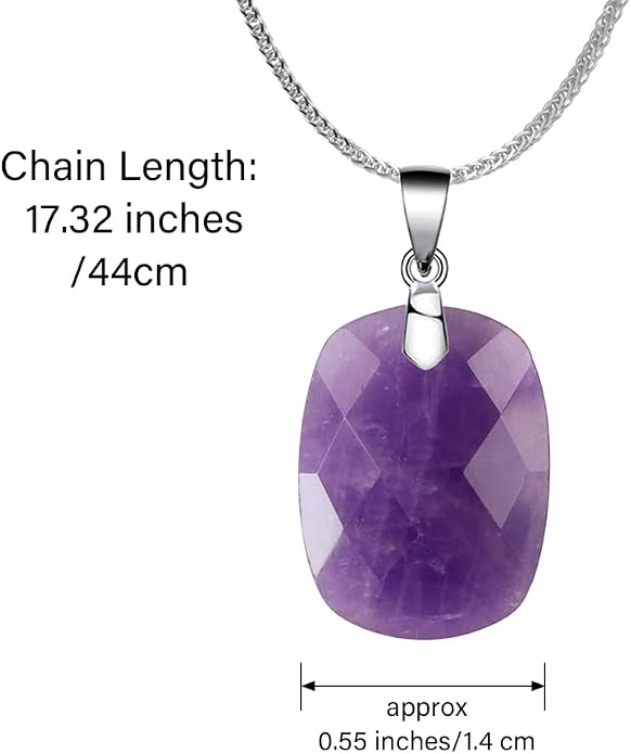 iSTONE 925 Sterling Silver Natural Crytral for Womens Pendant Necklace, Gemstone Birthstone with 17.8" Silver Chain Ladies