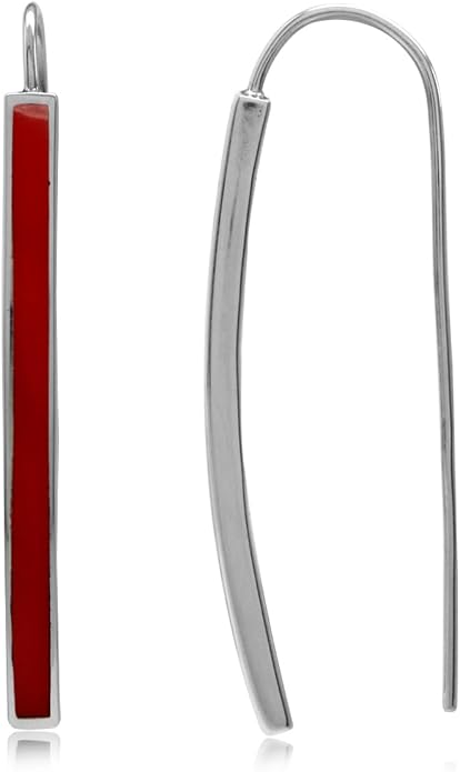 Silvershake Long Stone Inlay White Gold Plated or Yellow Gold Plated 925 Sterling Silver Linear Threader Earrings Jewelry for Women