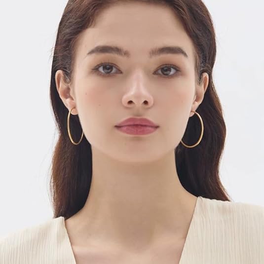 14K Gold Hoop Earrings for Women Gold Earrings Classic Shiny Polished Round Hoop Earrings for Everyday Essential