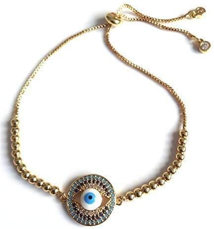 SIFRIMANIA Evil Eye Adjustable Sliding Bead Shiny Bracelet Lucky Charms Jewelry for Women of All Ages