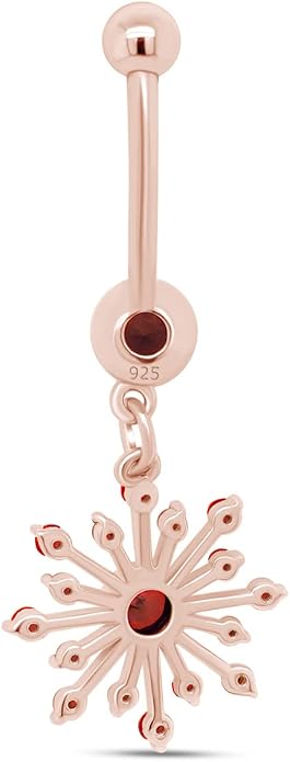 AFFY Snowflake Belly Button Ring for Women Simulated Birthstone, Round Cut Gemstone in 14K Gold Over 925 Sterling Silver, Navel Barbell Piercing Jewelry for Her