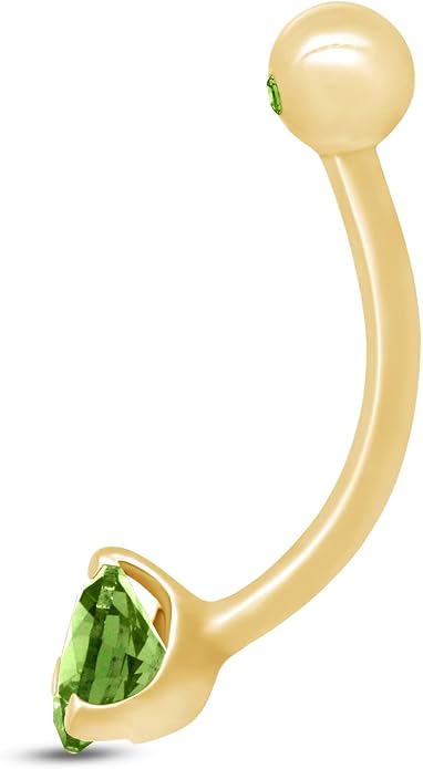 AFFY Internally Threaded Belly Button Navel Ring for Women, Three-Prong Round Simulated Birthstone in 14K Gold Over 925 Sterling Silver, Body Piercing Jewelry Gift