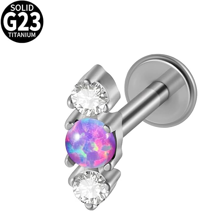 2PCS G23 Titanium Fire Opal CZ Labret Stud Piercing Cartilage Helix Tragus Climber Earrings for Men Women Lip Monroe Body Piercing Jewelry