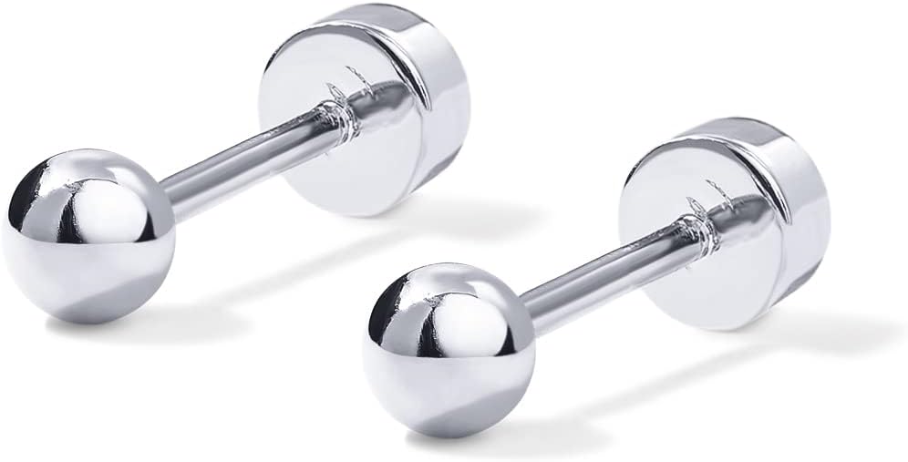 PAVOI 14K Gold Plated Solid 925 Sterling Silver Posts Dainty Ball Stud Flatback Earrings for Women - Cartilage Helix Piercing Jewelry - Small Screwbacks Stud Earrings for Women