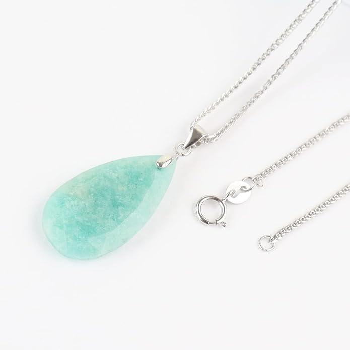 iSTONE 925 Sterling Silver Natural Crytral for Womens Pendant Necklace, Gemstone Birthstone with 17.8" Silver Chain Ladies