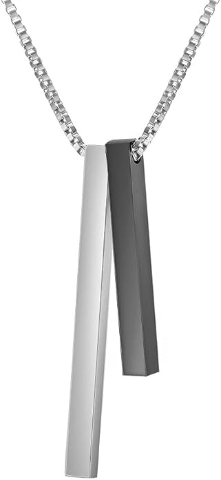 LUSSO Customized 925 Sterling Silver Engraved Bar Necklace For Women And Men, 14K Yellow Gold Or Rose Gold Custom Name Necklace Personalized Verticial Bar Necklace, Name Plate Necklaces