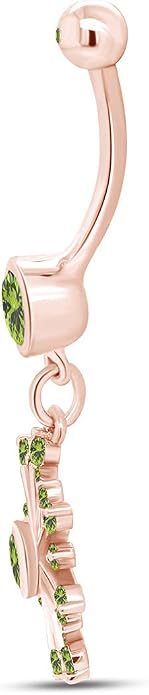 AFFY Snowflake Belly Button Ring for Women Simulated Birthstone, Round Cut Gemstone in 14K Gold Over 925 Sterling Silver, Navel Barbell Piercing Jewelry for Her