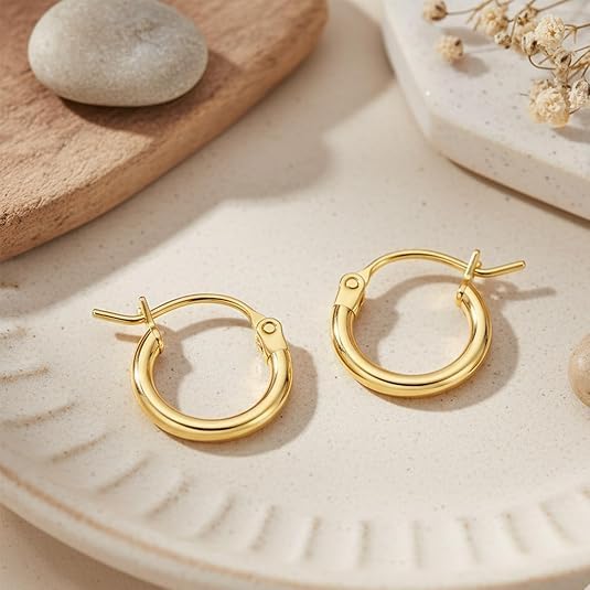 14K Gold Hoop Earrings, Gold Earrings for Women Hypoallergenic Lightweight Small Hoop Earring for Womens