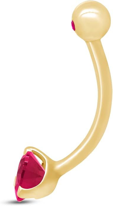 AFFY Internally Threaded Belly Button Navel Ring for Women, Three-Prong Round Simulated Birthstone in 14K Gold Over 925 Sterling Silver, Body Piercing Jewelry Gift
