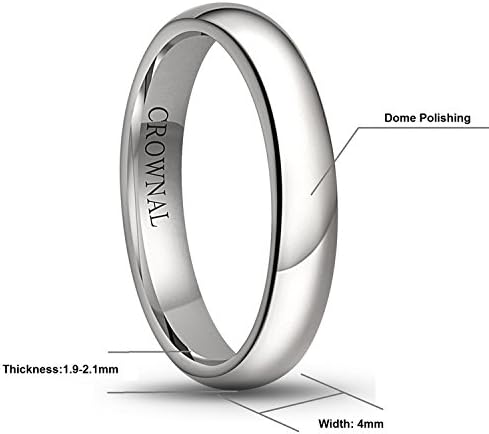 CROWNAL 1mm 2mm 3mm 4mm 5mm 6mm 7mm 8mm Tungsten White/Yellow Gold/Rose Gold Plated Wedding Band Ring Men Women Plain Dome Polished Comfort Fit