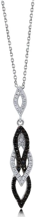 BERRICLE Sterling Silver Black and White Statement Chunky Pendant Necklace for Women, Cubic Zirconia CZ 18 inch