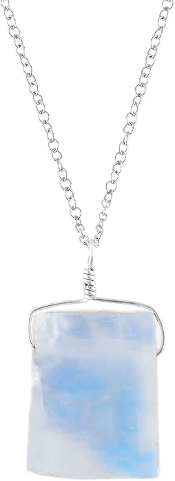 Natural Raw Gemstone Crystal Dainty Pendant Necklace for Women, Healing Chakra Stone, Birthstone, Handmade Jewelry, Rhodium Plated 925 Sterling Silver Chain 18" Gift for her