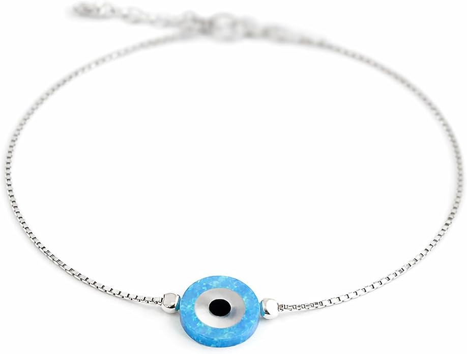 Minimalist Evil Eye Charm Bracelet – Handmade Delicate Good Luck Jewelry for Women – Adjustable 6.5” + 1” Extender